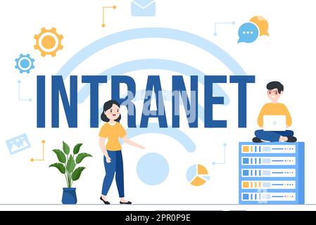 Intranet-Internet-Netzwerk-Verbindungstechnologie zur Weitergabe vertraulicher Unternehmensinformationen in handgezeichneter Cartoon-Grafik Stock Vektor