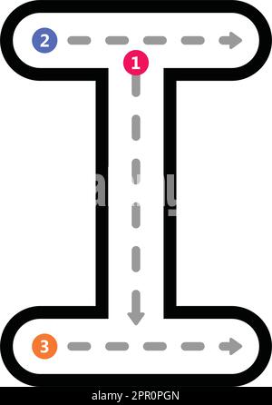 Nachverfolgung des Alphabets Großbuchstabe I Vorschreiben eines gepunkteten Elements für Kinder im Kindergarten, Vorschule und Montessori-Schule Arbeitsblatt für Handschriftübungen. Stock Vektor