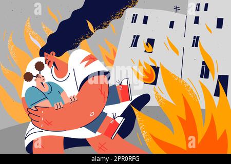 Fürsorgliche Mutter rettete das Kind aus dem brennenden Haus Stock Vektor