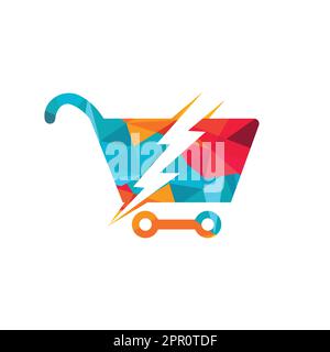 „Fast Shopping“-Vektor-Logo. Warenkorb mit Flash-Logo-Symbol. Stock Vektor