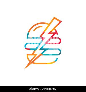 Flash-Burger-Vektor-Logo. Logo von Burger and Thunderstorm Icon. Stock Vektor