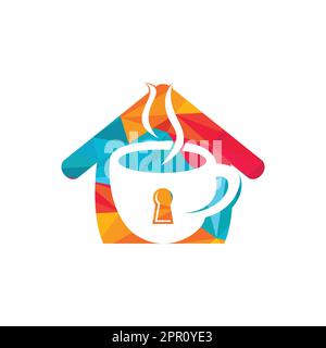 Padlock and coffee mug logo design. Coffee cup logo design combined with keyhole and house. Stock Vector