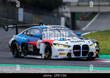 Monza, Italien. 21. April 2023. BMW M4 GT3 Team BMW Italia Ceccato Racing von Stefano Comandini, Marco Casara und Francesco Guerra fährt während der Fanatec GT World Challenge Europe Monza auf der Autodromo Nazionale Monza in Monza. (Foto: Fabrizio Carabelli/SOPA Images/Sipa USA) Guthaben: SIPA USA/Alamy Live News Stockfoto