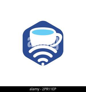 Logo für Kaffeetasse mit WiFi-Vektor-Symbol. Vorlage für kreatives Logo für Café oder Restaurant. Stock Vektor