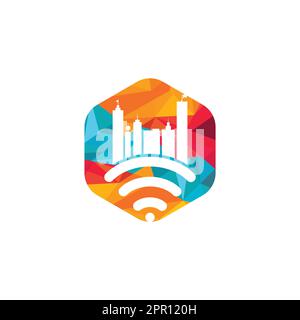 Smart City Tech Vector Logo-Design. Designkonzept für das Internet-Logo der Stadt. Stock Vektor