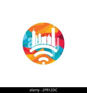 Smart City Tech Vector Logo-Design. Designkonzept für das Internet-Logo der Stadt. Stock Vektor
