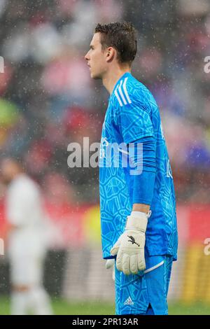 Girona, Spanien. 25. April 2023. Lunin (Real Madrid CF) wird beim Fußballspiel La Liga zwischen dem FC Girona und dem CF Real Madrid am 25. April 2023 im Montilivi-Stadion in Girona, Spanien, gezeigt. Foto: SIU Wu Kredit: dpa/Alamy Live News Stockfoto