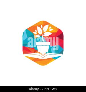 Umweltfreundliches Vektorlogo. Logo für Buch und Blumentopf. Stock Vektor