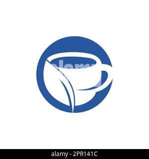 Logodesign mit organischem Tee-Vektor. Blattbecher für Naturgetränke – Logo-Vorlage. Stock Vektor