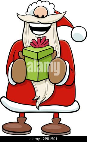 Fröhlicher Weihnachtsmann mit Weihnachtsgeschenk Stock Vektor