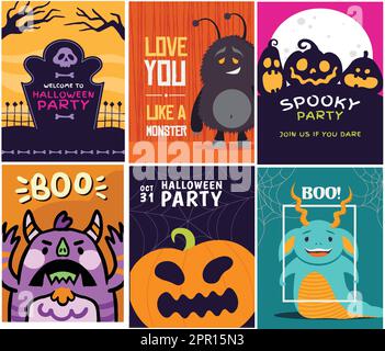 Moderne Grußkarten mit Monstern Stock Vektor