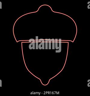 Neon Eichel Waldnuss Symbol rote Farbe Vektor Abbildung flacher Stil Stock Vektor