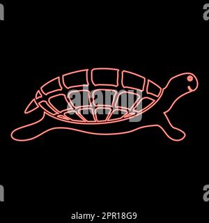 Neonschildkrötensymbol rote Farbvektordarstellung flaches Bild Stock Vektor