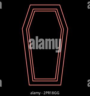 Neon Sarg Versicherungskonzept Begräbnis Deckel Sarg Symbol rot Farbe Vektor Abbildung flach Stock Vektor