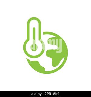 Globe- und Thermometerlinienvektorsymbol Stock Vektor