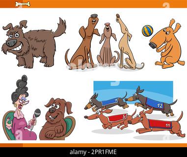 Cartoon Hunde und Welpen Tierfiguren Set Stock Vektor