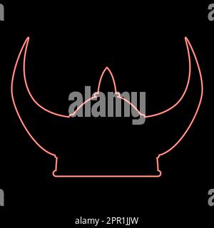 Neon viking Helmsymbol Rot Farbvektor Abbildung flaches Bild Stock Vektor