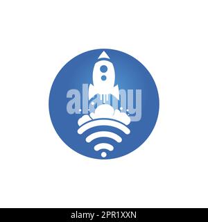 WiFi Rocket Vector-Logo. WLAN-Signal-Symbol und Raketendesign-Vektor. Stock Vektor