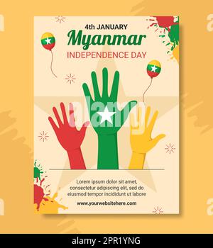 Poster Zum Tag Der Unabhängigkeit Von Myanmar Flache Cartoon Handgezeichnete Vorlagen Illustration Stock Vektor