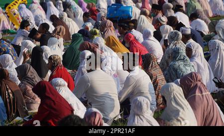 Moslems im Feld beten Idul Fitri am Morgen Stockfoto