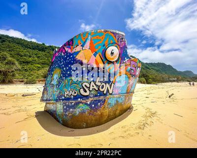 Blick auf den Nunggalan-Strand in Bali, Indonesien Stockfoto