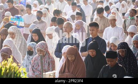 Moslems im Feld beten Idul Fitri am Morgen. Stockfoto