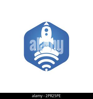 WiFi Rocket Vector-Logo. WLAN-Signal-Symbol und Raketendesign-Vektor. Stock Vektor