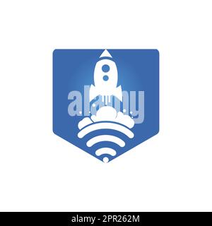 WiFi Rocket Vector-Logo. WLAN-Signal-Symbol und Raketendesign-Vektor. Stock Vektor