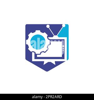 TV Gear Vector-Logo. TV-Reparaturlogo. TV- und Mechaniksymbol oder Symbol. Stock Vektor
