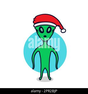 Weihnachtsmann-Alien mit Weihnachtsmann-Hut Stock Vektor