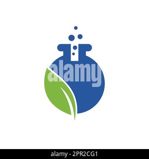 Design mit Vektorlogo für das Öko-Labor. Designkonzept für natürliche Laborlogos. Wissenschaft und Medizin kreatives Symbol. Stock Vektor