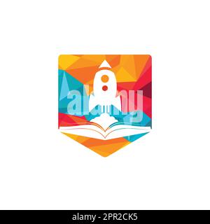 Raketenbuch-Vektor-Logo-Design. Fast eBook Logo-Vorlage Designvektor. Stock Vektor