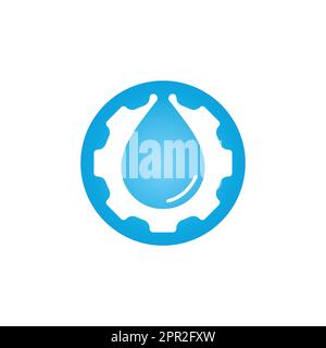 Wassertropfen mit Gear-Logo-Design. Natürliches Logo. Logo für Wasserenergie. Stock Vektor