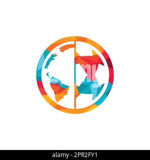 Design-Vorlage für das Vektorlogo des Fußball-Globus. Illustration der Fußball-Planet-Logo-Vorlage. Stock Vektor