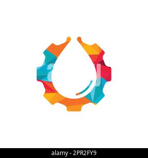 Wassertropfen mit Gear-Logo-Design. Natürliches Logo. Logo für Wasserenergie. Stock Vektor