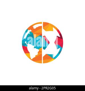 Design-Vorlage für das Vektorlogo des Fußball-Globus. Illustration der Fußball-Planet-Logo-Vorlage. Stock Vektor