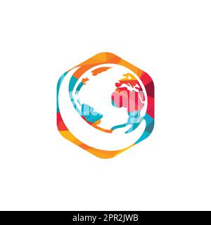 World-Hand-Logo. Save World Logo-Design. Global Care Logo Konzept. Stock Vektor