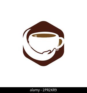 Coffee Care Vector-Logo-Design. Design mit Kaffeetasse und Hand-Symbol. Stock Vektor