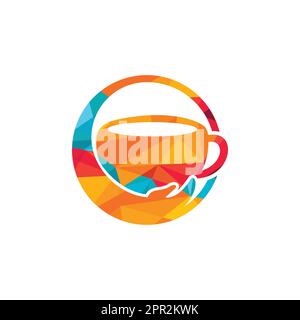 Coffee Care Vector-Logo-Design. Design mit Kaffeetasse und Hand-Symbol. Stock Vektor