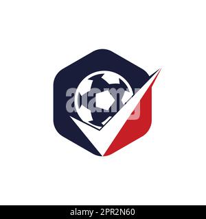 Sieh dir das Fußball-Vektor-Logo an. Fußball und Tick Icon Logo. Stock Vektor