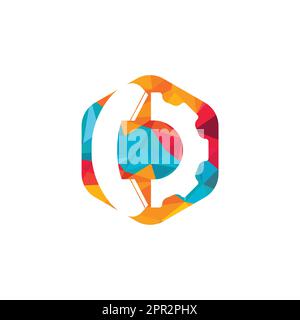 Gear Phone Call Logo Template Design. Stock Vektor
