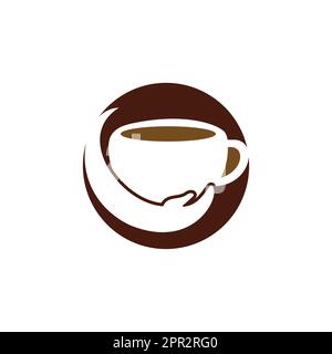Coffee Care Vector-Logo-Design. Design mit Kaffeetasse und Hand-Symbol. Stock Vektor