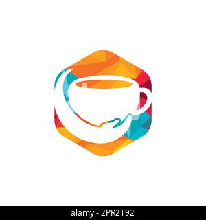 Coffee Care Vector-Logo-Design. Design mit Kaffeetasse und Hand-Symbol. Stock Vektor