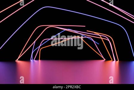 Foto einer Gruppe von leuchtenden Lichtern in vollständiger Dunkelheit 3D-Darstellung rendern Stockfoto