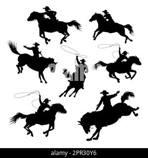 Ein geschickter Cowboy, der auf einem Pferd reitet Stock Vektor