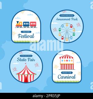 Vergnügungspark Karneval Label Vorlage Hand Gezeichnet Cartoon Flache Illustration Stock Vektor