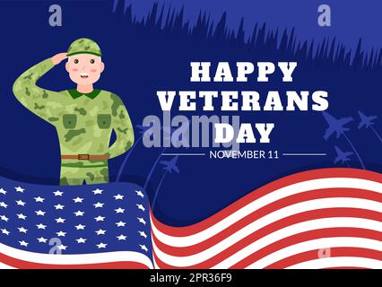 Veterans Day am 11. November Vorlage Handgezeichnete Cartoon flache Illustration mit USA Flagge und Armee zu Ehren aller, die gedient haben Stock Vektor