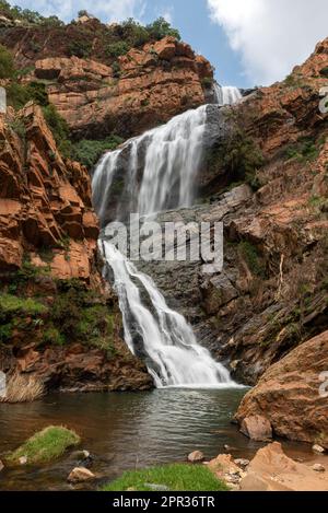 Wasserfall im Walter Sisulu National Botanical Garden, Roodepoort, Südafrika, 27. Dezember 2022. Stockfoto