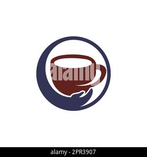 Coffee Care Vector-Logo-Design. Design mit Kaffeetasse und Hand-Symbol. Stock Vektor