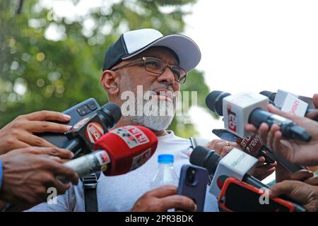 Bangladesch National Team Head Coach Chandika Hathurusingha traf bei BCB ein und sprach mit den Journalisten Mirpur vor Tigers Irland-Tour für drei ma Stockfoto